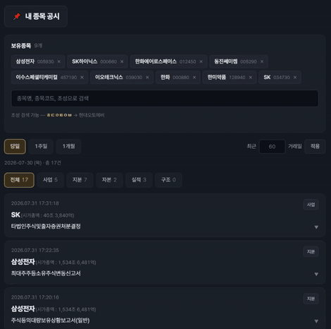 내 종목 공시 화면