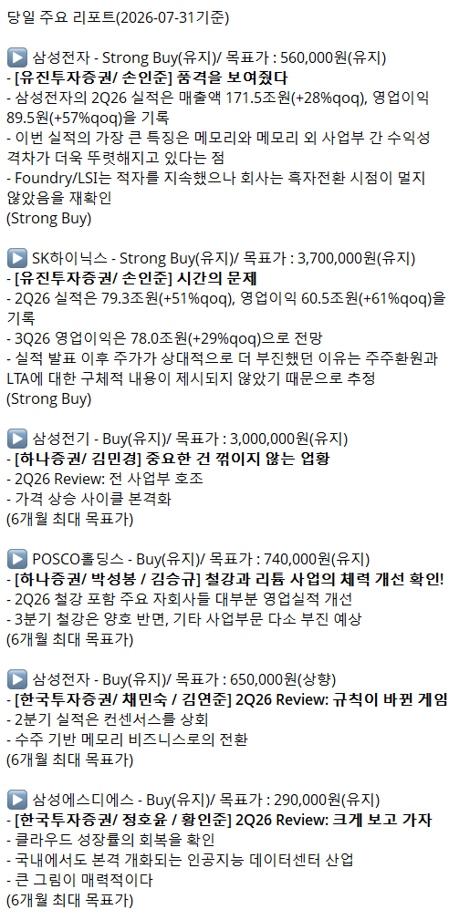당일 주요 리포트