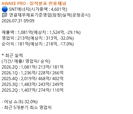 실적 발표 전용 채널